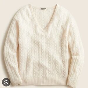 J. Crew 100% Cashmere V-Neck Cable Knit Sweater - Cream, S